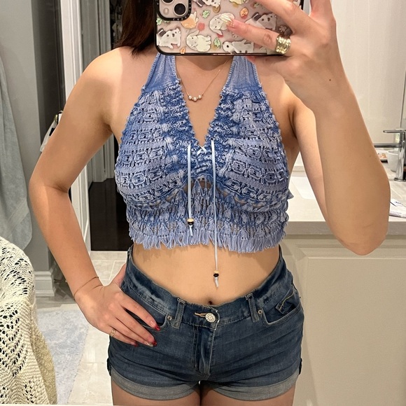 blue crop top made locally w/ organic cotton - Picture 2 of 5